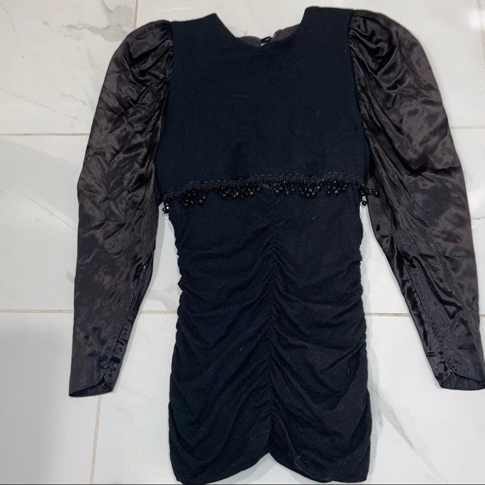 Black custom made satin shoulder pad sleeved top